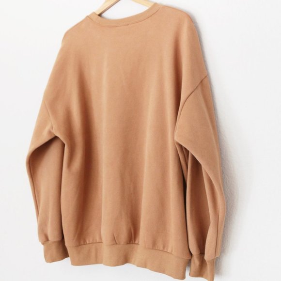 NEW Miss Lola Unisex XXL Cozy Feel Oversize Fleece Sweatshirt Pullover Tan Latte - Picture 12 of 13